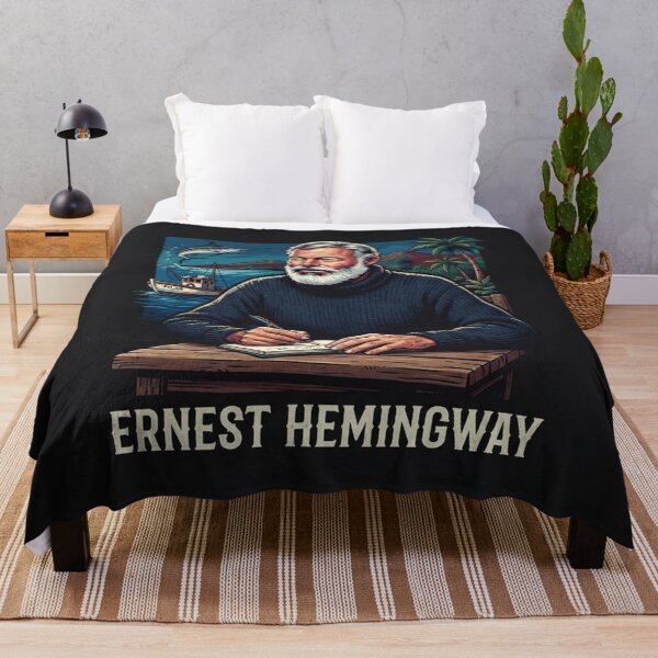 Aperçu de l'œuvre Ernest Hemingway écrivant au bord de la mer créée et vendue par Owcomm.