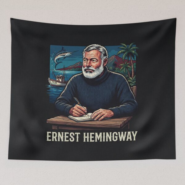 Item preview, Ernest Hemingway writing by the sea designed and sold by Owcomm.