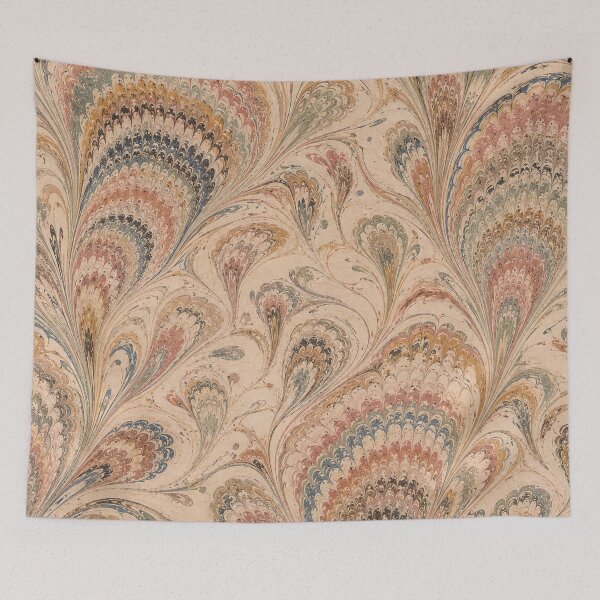 Item preview, Endpaper Prints Peacock Feathers Scalloped Marbled Fans designed and sold by PinUpPizzazz.