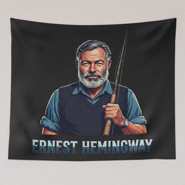 Item preview, Ernest Hemingway Portrait Vintage Author Fishing Rod designed and sold by Owcomm.