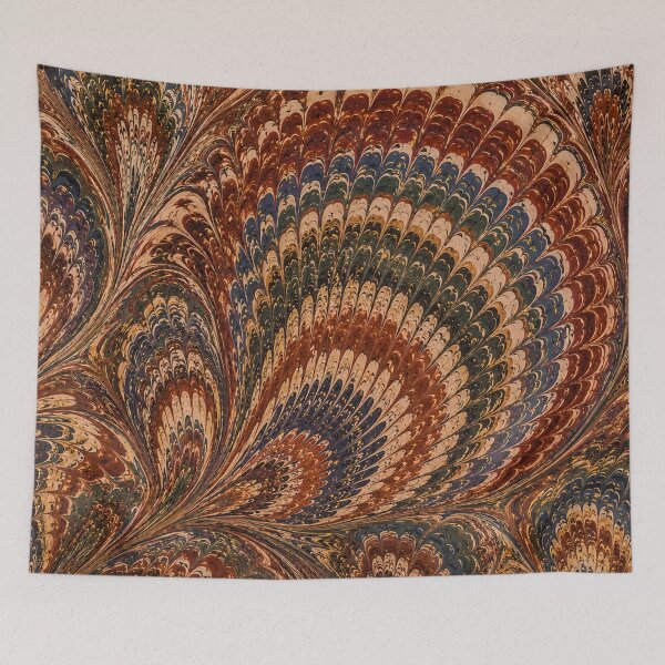 Item preview, Endpaper Prints Peacock Feathers Scalloped Marbled Fans designed and sold by PinUpPizzazz.