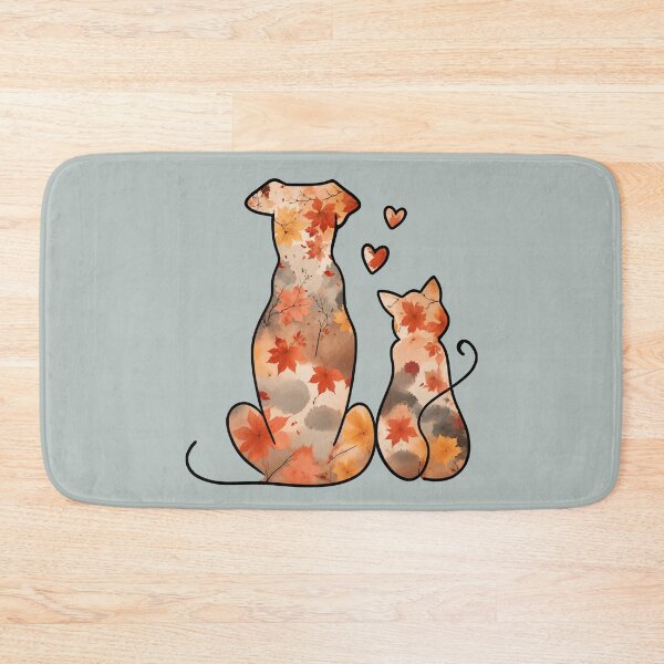 Item preview, Autumn leaves dog and cat in love designed and sold by 247DesignStudio.