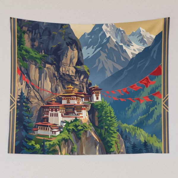 Item preview, Bhutan Himalayas Vintage Travel – Tigers Nest Paro Valley Dzong Prayer Flags designed and sold by Bomax121.