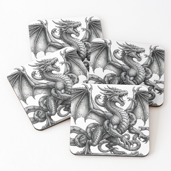 Item preview, Dragon and Serpents Heraldic Crest - Classic Engraving Art designed and sold by DragonSerpent Ink.