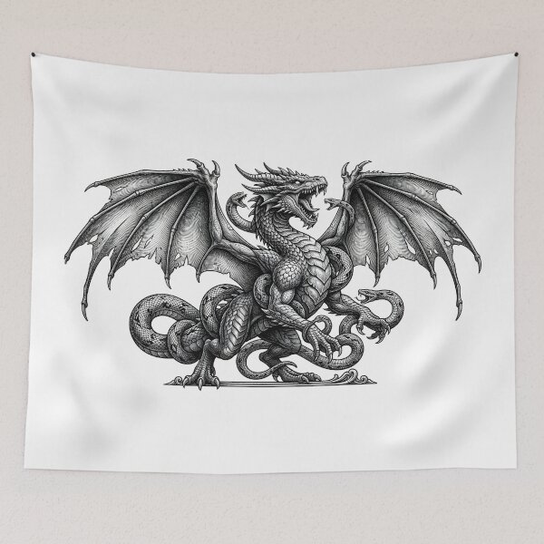 Item preview, Dragon and Serpents Heraldic Crest - Classic Engraving Art designed and sold by DragonSerpent Ink.