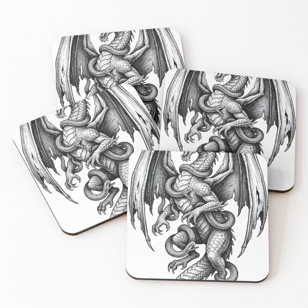 Item preview, Dragon Entwined with Serpents - Vertical Stippling Ink Art designed and sold by DragonSerpent Ink.