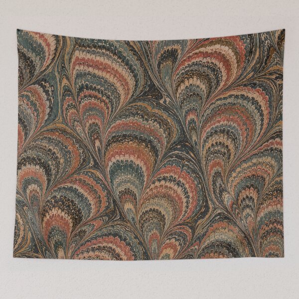 Item preview, Antique Endpaper Prints Peacock Feathers Scalloped Marbled Fans designed and sold by PinUpPizzazz.