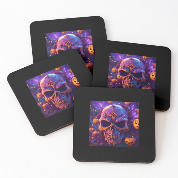 Item preview, Purple Neon Skull With Halloween Jack O Lanterns designed and sold by VanDoahogk.