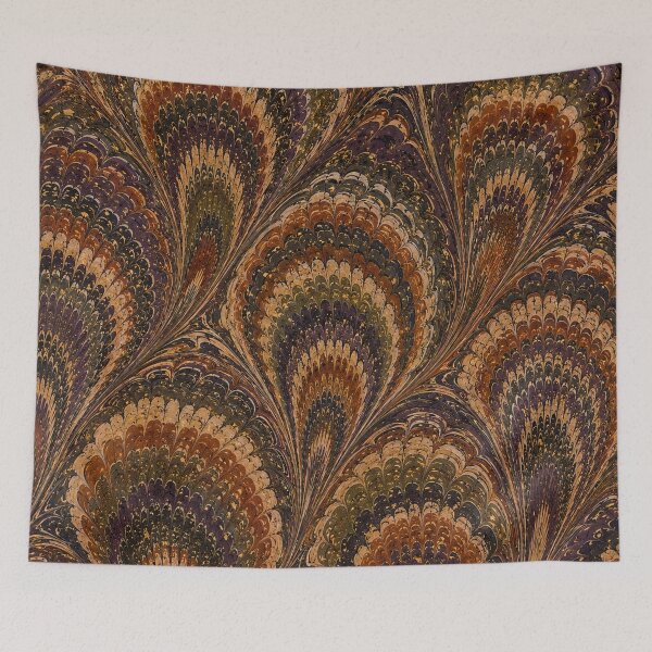 Item preview, Antique Endpaper Prints Peacock Feathers Scalloped Marbled Fans designed and sold by PinUpPizzazz.