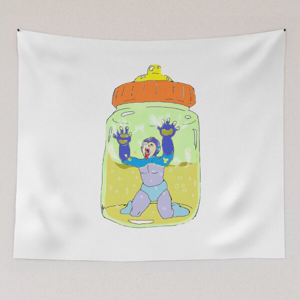 Item preview, Surreal Blue Robot Trapped in Baby Bottle Weirdcore Cartoon designed and sold by Sarkoslaset.