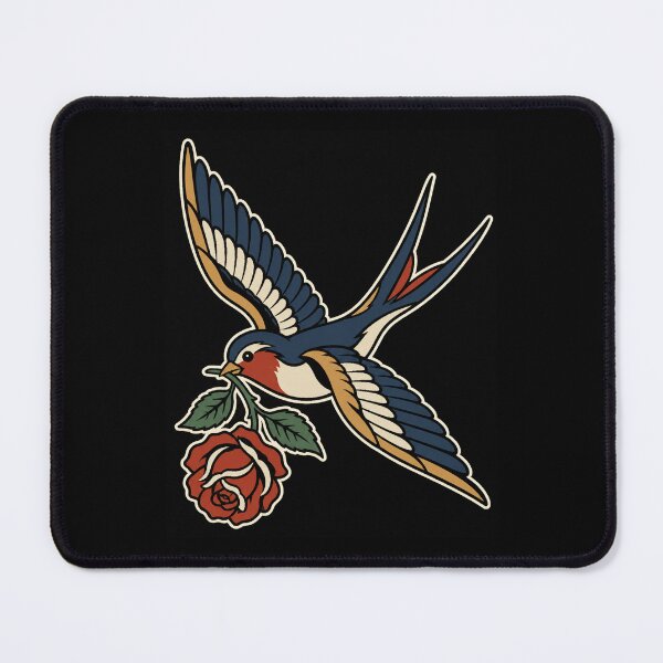 Item preview, Swallow Carrying Rose Traditional Tattoo designed and sold by The Mellonaire.