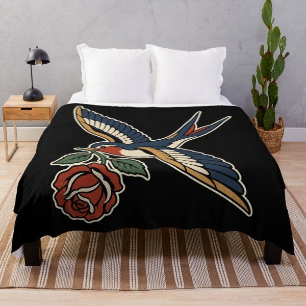 Item preview, Swallow Carrying Rose Traditional Tattoo designed and sold by The Mellonaire.
