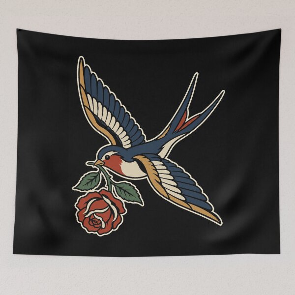 Item preview, Swallow Carrying Rose Traditional Tattoo designed and sold by The Mellonaire.