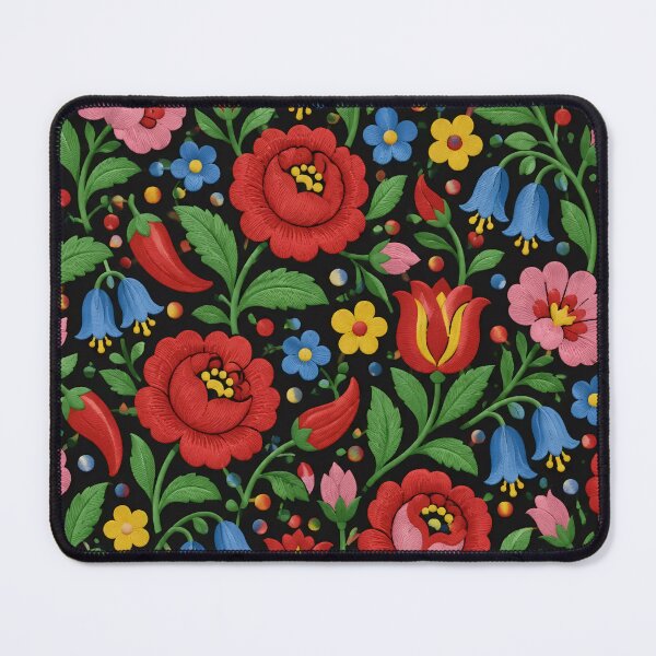 Item preview, Hungarian Embroidery Kalocsa Floral Seamless Pattern | Folk Art Flowers on Black designed and sold by StickyGuys.