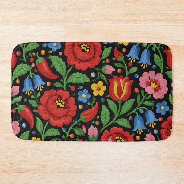 Item preview, Hungarian Embroidery Kalocsa Floral Seamless Pattern | Folk Art Flowers on Black designed and sold by StickyGuys.