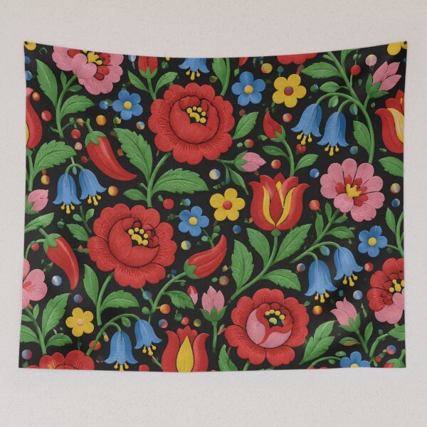 Item preview, Hungarian Embroidery Kalocsa Floral Seamless Pattern | Folk Art Flowers on Black designed and sold by StickyGuys.