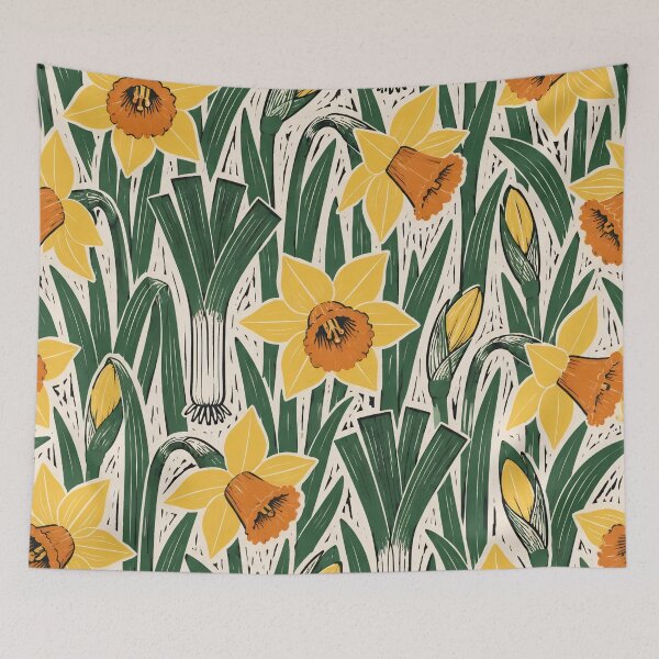 Item preview, Welsh Daffodil Linocut Seamless Pattern | St Davids Day Wales Spring Flower Print designed and sold by StickyGuys.