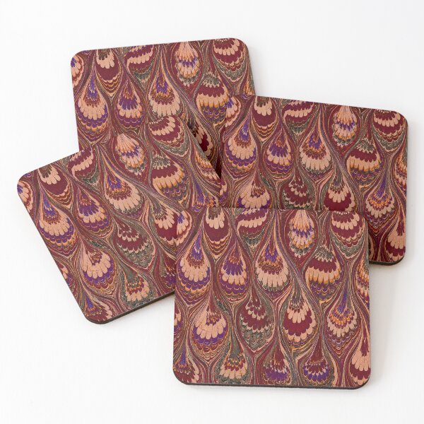 Item preview, Antique Endpaper Prints Peacock Feathers Scalloped Marbled Fans designed and sold by PinUpPizzazz.