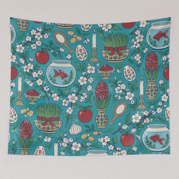 Item preview, Happy Nowruz Haft Sin Seamless Pattern | Persian New Year Spring Table with Goldfish designed and sold by StickyGuys.