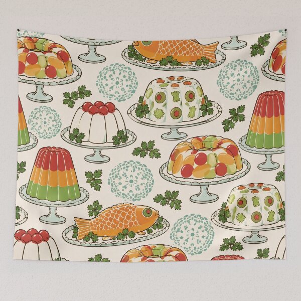 Artikelvorschau, Nahtloses Retro-Muster für Wackelpuddingform | Vintage-Kitsch aus den 1950er Jahren für Salate und Gelatine entworfen und verkauft von StickyGuys.