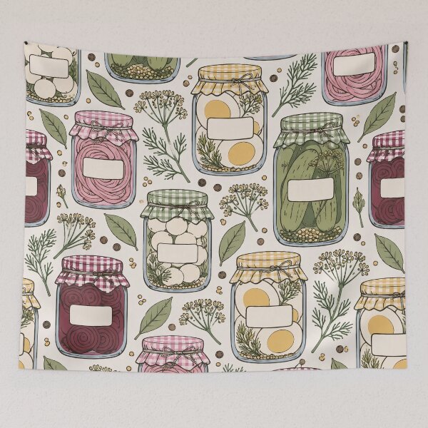 Item preview, Pickled Onion Pantry Jars Seamless Pattern | Vintage Pickled Eggs and Pickles Kitchen designed and sold by StickyGuys.