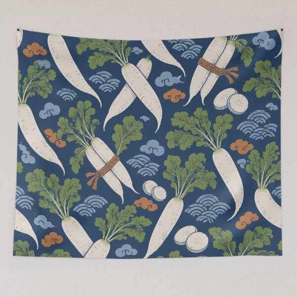 Item preview, Daikon Radish Japanese Woodblock Seamless Pattern | Ukiyo e Vegetable Print designed and sold by StickyGuys.