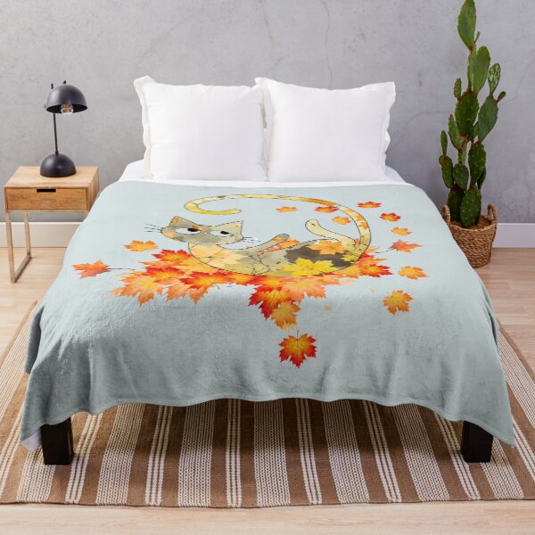 Item preview, Autumn leaves pattern cat rolling in  leaves designed and sold by 247DesignStudio.
