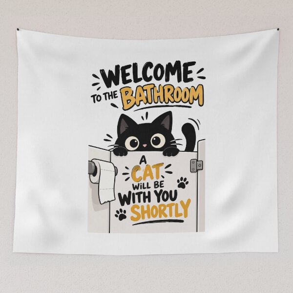 Item preview, Welcome to the Bathroom A Cat Will Be With You Shortly Funny Black Cat Graphic designed and sold by The Upside Down.