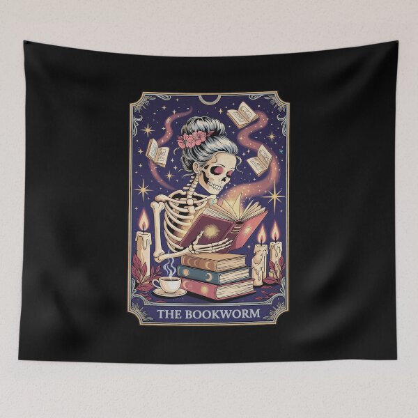 Item preview, The Bookworm Skeleton Tarot Card Art designed and sold by DoodleDuder.