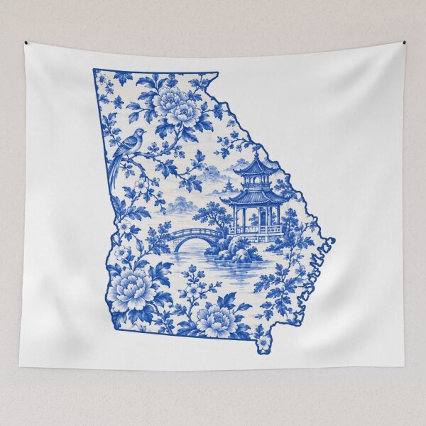 Item preview, Georgia United States of America Blue and White Chinoiserie  designed and sold by DrewRomeoCo.