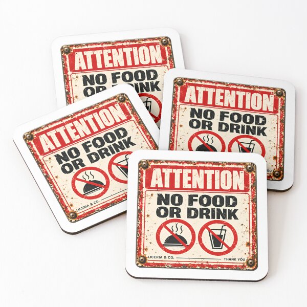Item preview, Attention No Food Or Drink Vintage Warning Rules Sign designed and sold by SkeletonsDanger.