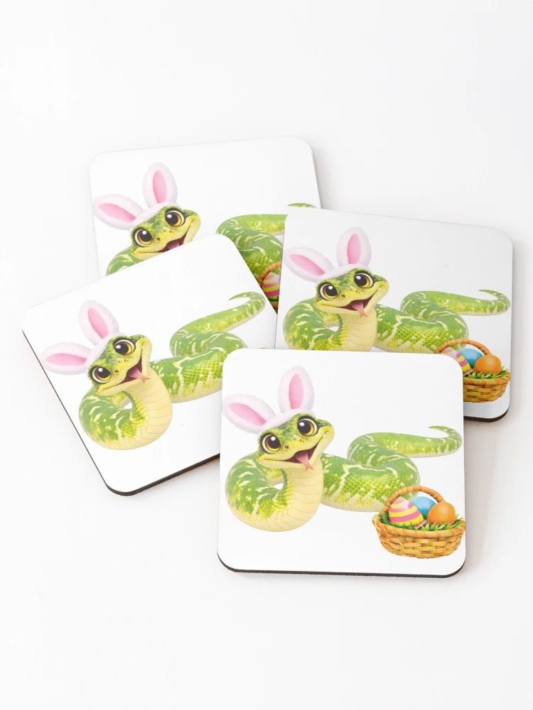 Thumbnail 1 of 5, Coasters (Set of 4), Bright Green Tree Python Easter designed and sold by Sillytoe.