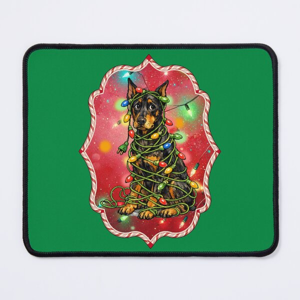 Item preview, Funny Dog Tangled in Christmas Lights Doberman Pinscher designed and sold by Lion and Lamb Design.