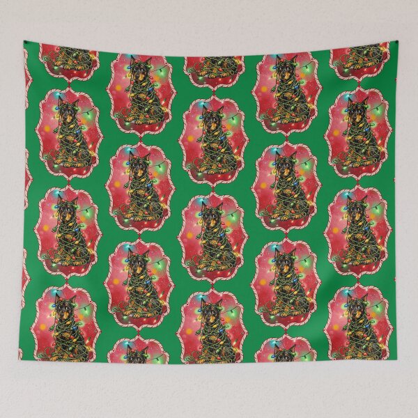 Item preview, Funny Dog Tangled in Christmas Lights Doberman Pinscher designed and sold by Lion and Lamb Design.