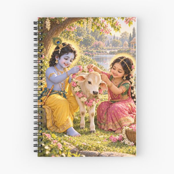 Item preview, Bala Krishna y Bala Radha colocando una guirnalda a un ternero en Vrindavan. designed and sold by Homyar.