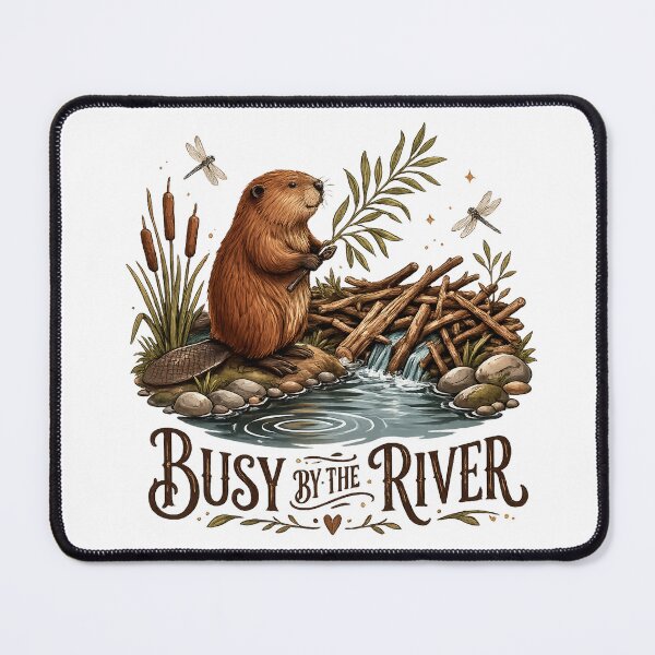 Item preview, Busy by the River Beaver Dam Woodland Nature Cottagecore Design designed and sold by inkoutninja.
