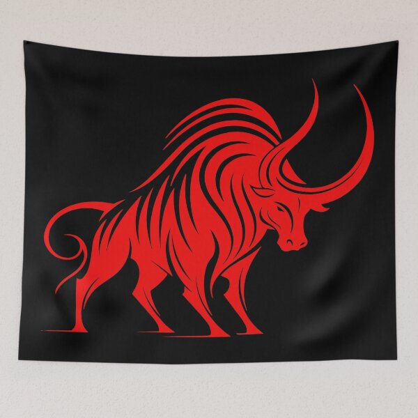 Item preview, Red Fierce Longhorn Bull Tribal Art designed and sold by ClubVacay.