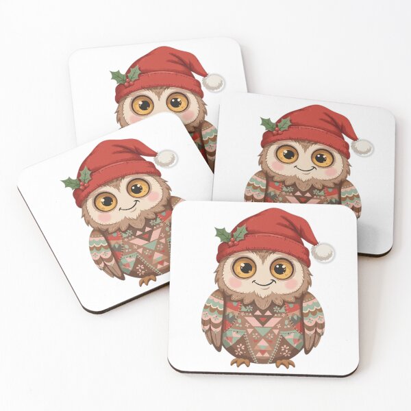 Aperçu de l'œuvre Folk Art Christmas Owl Santa Hat créée et vendue par Faelottie.