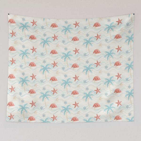 Item preview, Tropical Christmas Pattern with Santa Hats, Red Starfish & Palm Trees – Beach Holiday Design designed and sold by Sea Gem.