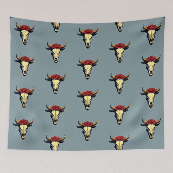 Item preview, Stylized Cattle Skull with Red Flowers  designed and sold by oh-bi-me.