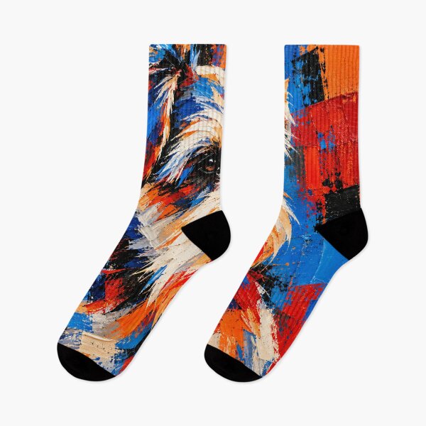 Item preview, Schnauzer Portrait - Bold Blue and Orange Abstract Dog Art designed and sold by shrolts.