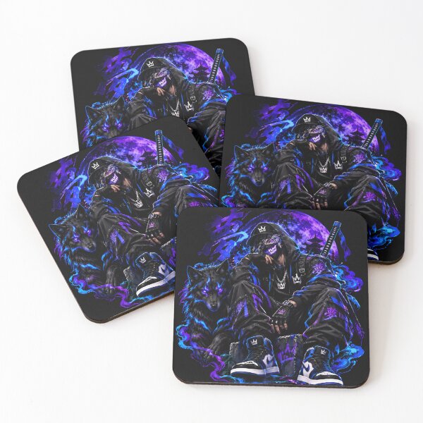 Item preview, Purple Neon Anime Samurai with Katana and Shadow Wolf designed and sold by PrimeRootsArt.