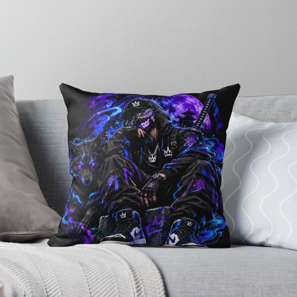 Item preview, Purple Neon Anime Samurai with Katana and Shadow Wolf designed and sold by PrimeRootsArt.