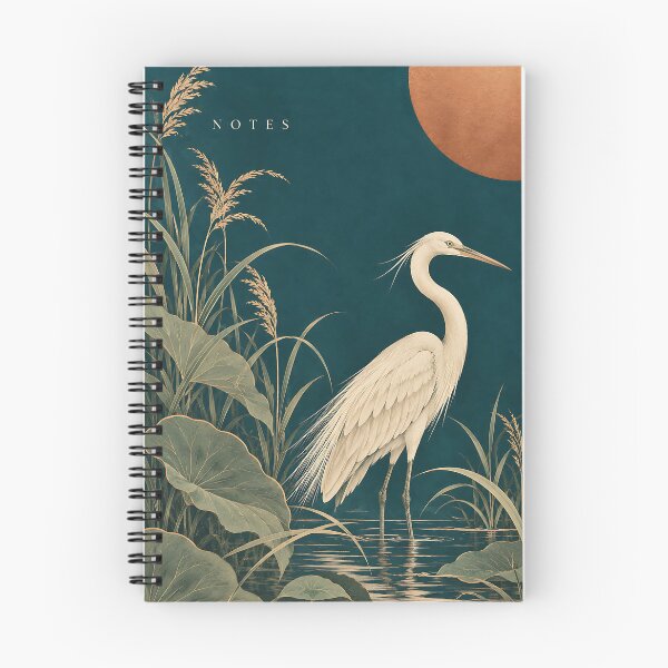 Item preview, Elegant Ivory Heron Teal Botanical Notebook designed and sold by H.M. Bright Design.