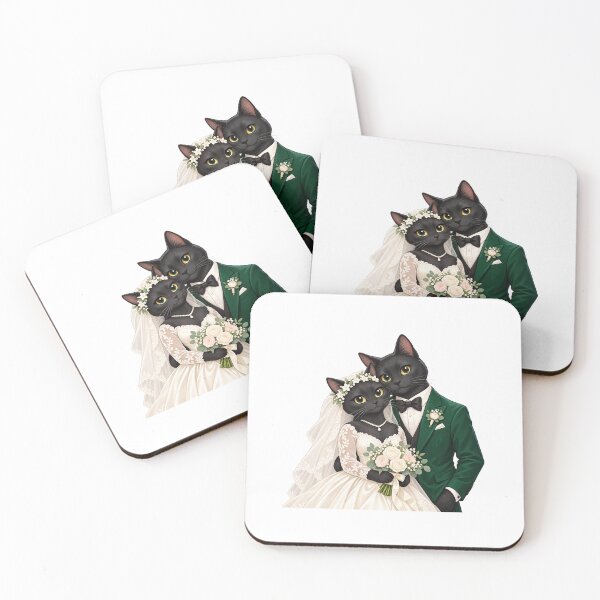 Artikelvorschau, Black Cat Bride and Groom with White Flower Bouquet entworfen und verkauft von skyartdesign.