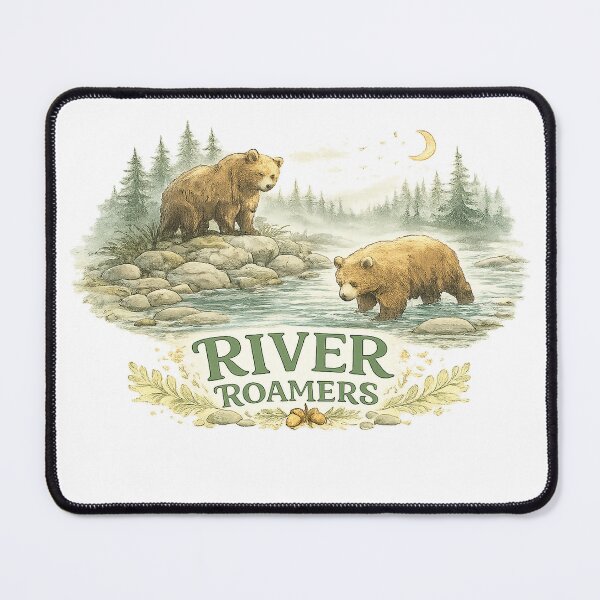 Item preview, River Roamers Bears in Mountain Stream Wilderness Nature Design designed and sold by inkoutninja.