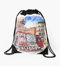 Onion and Garlic Street Seller in Siracusa Drawstring Bag