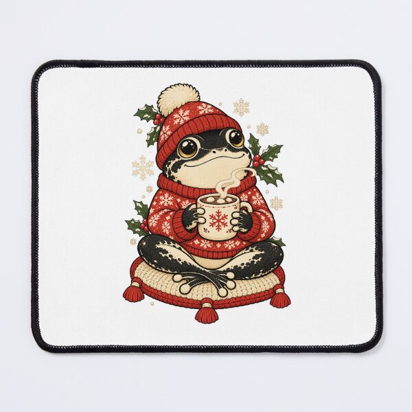 Item preview, Cozy Winter Frog with Cocoa and Red Knitwear designed and sold by skyartdesign.