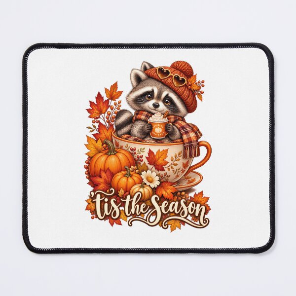 Item preview, Cozy Autumn Raccoon in a Floral Teacup designed and sold by skyartdesign.