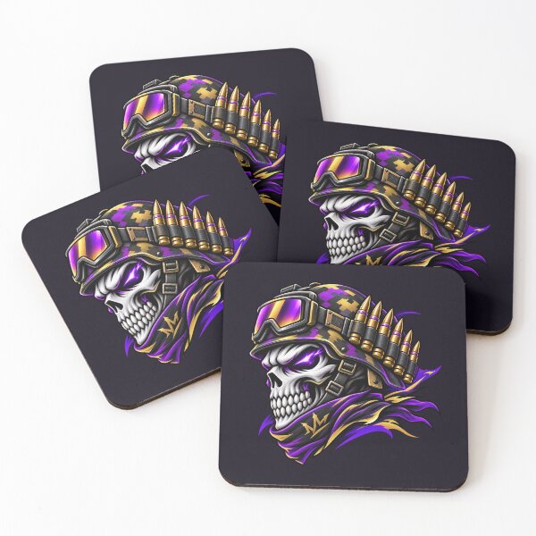 Aperçu de l'œuvre Tactical Skull Warrior – Purple & Gold Military Skeleton créée et vendue par DIB Designs – Express Your Style.